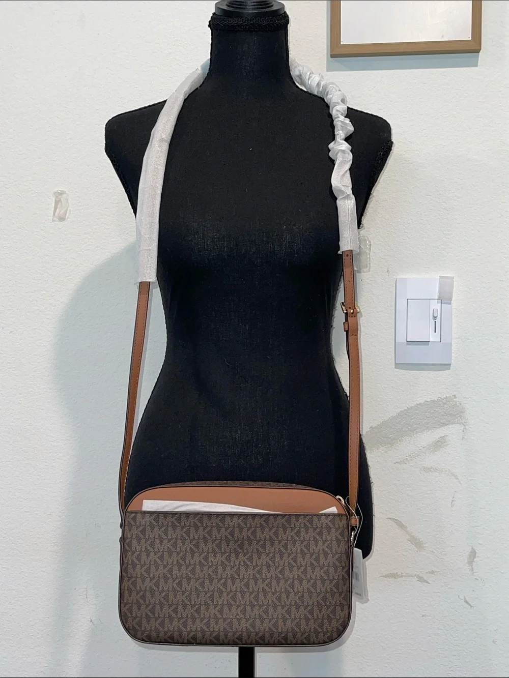 Michael Kors Brown and Tan MK Signature Crossbody Bag